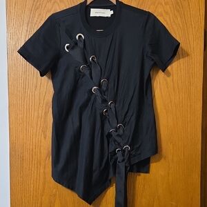 Marques Almeida Black Short Sleeve Top with Lace-Up Detail